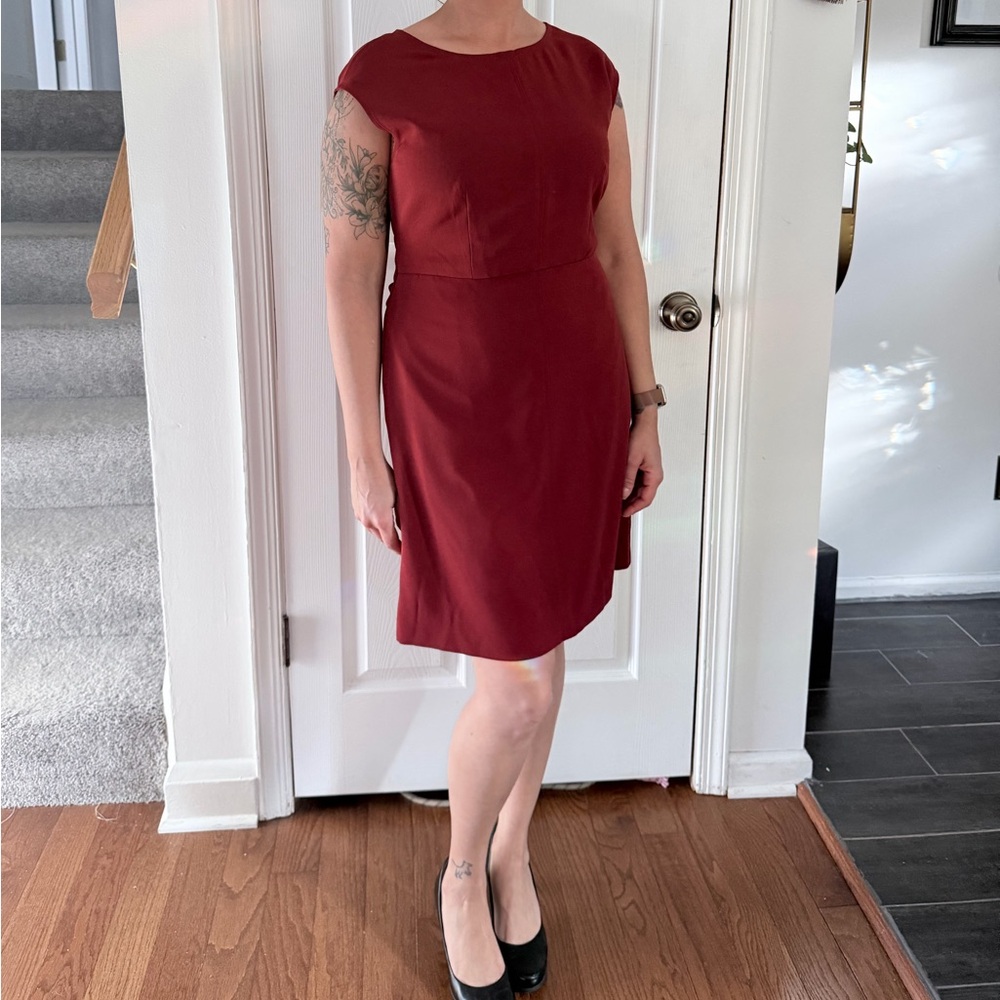 LOFT Wine Red knee Length Dress with Pockets